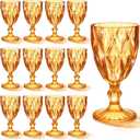 Tioncy 12 Pcs Plastic Drink Cooler Glasses Vintage Stemware Water Goblets 11 oz Unbreakable, Drink Cooler Glasses Bulk Reusable Party Drinking Cup Champagne Flute for Wedding Reception Shower Bar Birthday(Amber)