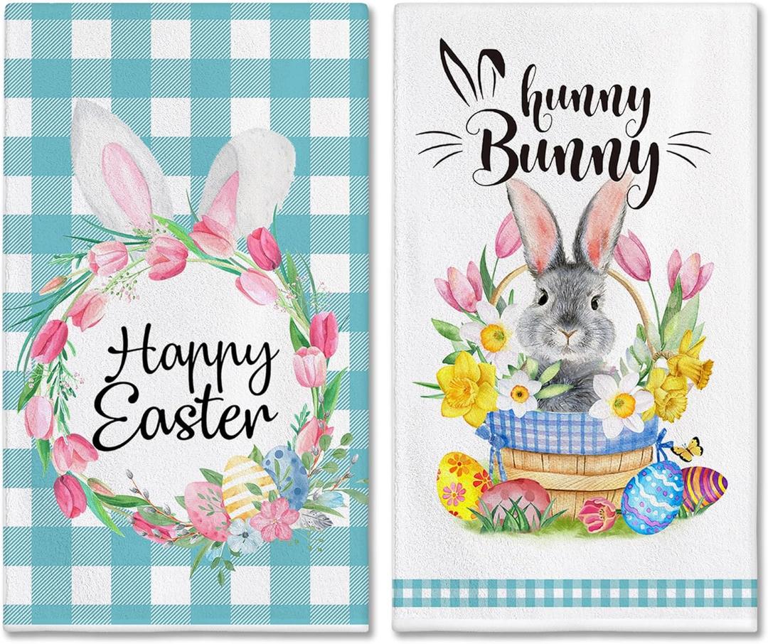 Hexagram Easter Kitchen Towels 18'x 28', Bunny Easter Hand Towels for Bathroom Set of 2, Bunny Decor