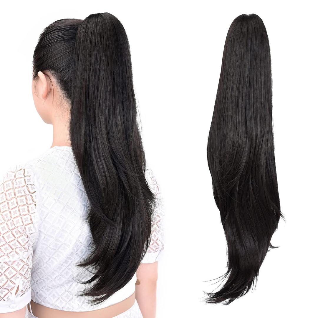 Ponytail Extension,24" Claw Clip Hair Extensions Ponytail Long Straight Hair Extension Natural Looking Synthetic Hairpiece for Women Natural Black