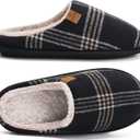 COFACE Mens Cozy Memory Foam Scuff Slippers Casual Slip On Warm House Shoes Indoor/Outdoor Sandal Slippers With Arch Support Rubber Sole Size 7-15 (9, Black)