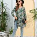 ENMAIN Women's Tops 3/4 Sleeve Dressy Casual Plus Size Tunic Tops to Wear with Leggings Swing Flare T-Shirt Loose Fit Blouses (B5-green Paisley)