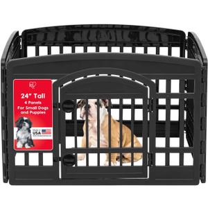 IRIS USA Dog Playpen with Door, 24 4 Panel Pet Exercise Pen Indoor Outdoor Puppy Play Pen, Portable Plastic Pet Fence for Small Medium Dogs, Foldable 35 x 35 x 24, Black
