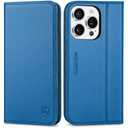 SHIELDON Wallet Case for iPhone 16 Pro 2024, Genuine Leather RFID Blocking Credit Card Holder Folio Magnetic Kicktand Shockproof Phone Cover Compatible with iPhone 16 Pro 6.3" - Sapphire Blue