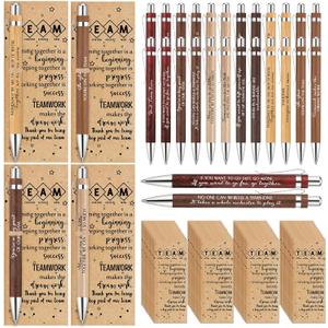 30 Pcs Team Appreciation Gifts Bulk Thank You Gift Inspirational Retractable Bamboo Ballpoint Pen with Thank You Cards for Teacher Nurse Lab Week Office Team Graduation Gift, 12 Styles