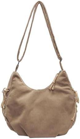 Corduroy Crossbody Bags for Women, Cute Corduroy Purse Casual Crescent Tote Large Shoulder Handbag Messenger Bag