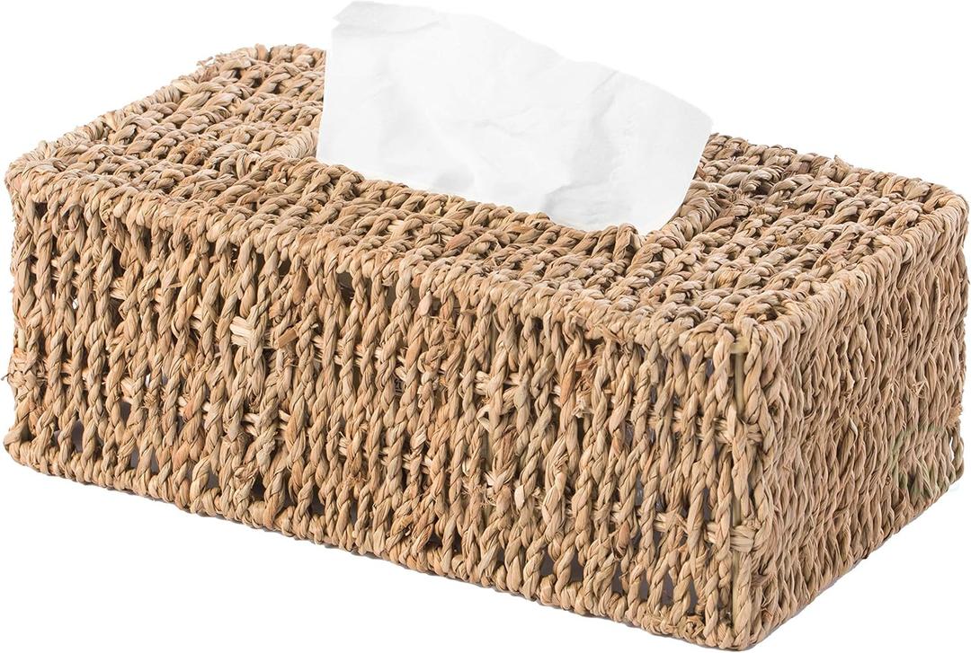 Vintiquewise Natural Woven Seagrass Wicker Rectangular Tissue Box Cover Holder (Rectangle)