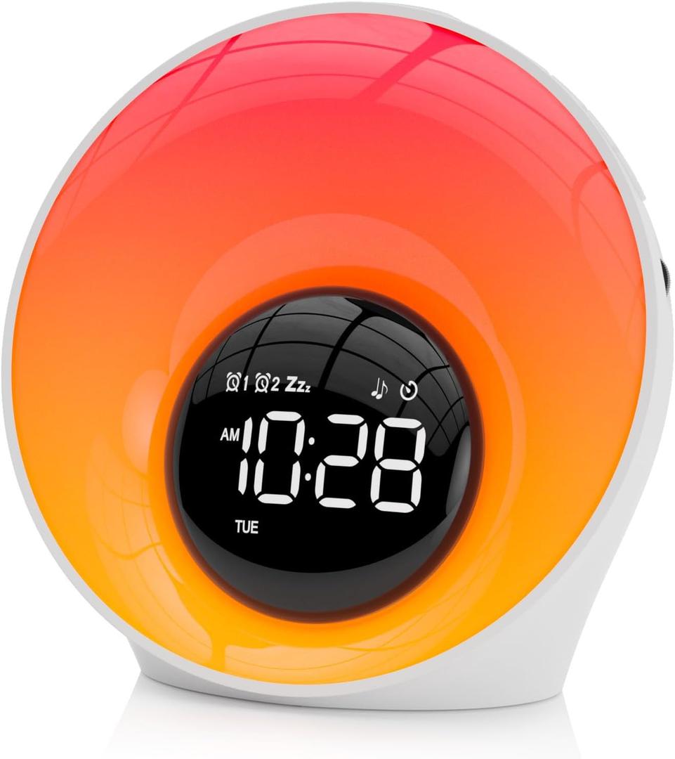 Wake Up Light Sunrise Alarm Clock - Sunrise Simulation & White Noise Machine with 30 Soothing Sounds, 14 Color Dimmable Night Light, Dual Alarms for Heavy Sleepers/Adults/Kids, Digital Clock Timer