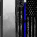 Designed for iPhone 16 Case, Hybrid Hard PC & Soft Silicone Dual Layer Shockproof Protection Phone Case for iPhone 16 (2024) 6.1 inch, Thin Blue Line USA American Flag