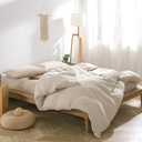 VM VOUGEMARKET Beige Duvet Cover Queen Size - 3 Pieces Muslin Cotton 3-Layer Guaze Textured Bedding Set,Includes 1 Duvet Cover 90x90 Inches with Zipper Closure & 2 Pillowcases