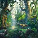 AOFOTO 7x5ft Fantastic Jungle Backdrop Cartoon Fairy Tales Forest River Tropical Rainforest Background Thicket Adventure Camping Safari Party Decorations Banner Kids Child Photoshoot Studio Props