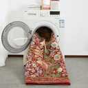 Strawberry Thief Area Rug Rust Red, Ultra Thin 5x7 Washable Rug, Modern Abstract Art Living Room Rug, Boho Rustic Vintage Floral Botanical Carpet for Bedroom Kitchen Dining Room Entryway Dorm