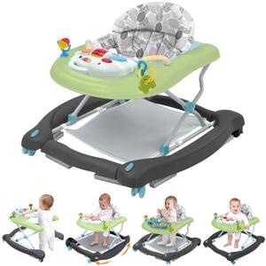 Pawtong Foldable Baby 5-in-1 Activity Walker - Rocker, Activity Center, Bouncer, Seat Walker, Push Walker - Adjustable Speed Rear Wheels and Height Toys Ages 6-18 Months (Green)