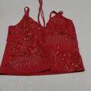 Ythomm Women Sequin Cami Tank Tops Sparkle Rhinestone Sleeveless Camisole Tie Up Front Backless Y2k Crop Tops Summer Clubwear S