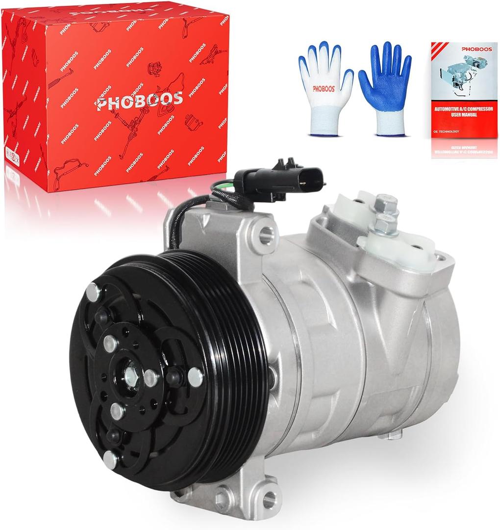 PHOBOOS A/C Compressor with Clutch Compatible with Jeep Wrangler 2007-2011 V6 3.8L Sport Utility, Fast Cooling, Low Noise, Easy Installation, Ref. 98484