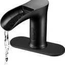 Automatic Sensor Touchless Waterfall Bathroom Sink Faucet, Modern Electronic Sensor Lavatory Faucet, Matte Black Hands Free Vanity Faucets with Control Box and Temperature Mixer
