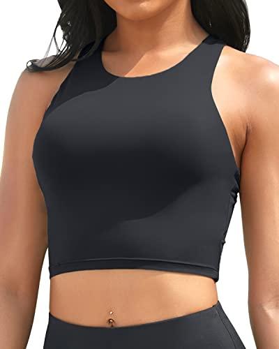 Yonique Women Bikini Top Only Crop Swim Top Longline Swimsuit Tops High Neck Bathing Suit Top Black Medium Yonique Women Bikini Top Only Crop Swim Top Longline Swimsuit Tops High Neck Bathing Suit Top Black Medium