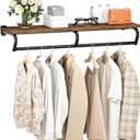 Wall Mounted Clothes Rack, Metal Garment Rack with Top Shelf, Laundry Storage Shelf with Hanging Rod, for Laundry Room, Bedroom, Entryway and Storage Room, Rustic Brown and Black TYM02BF