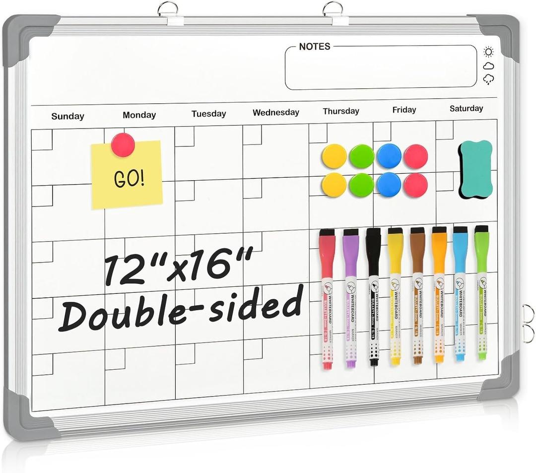 White Board Calendar Dry Erase Calendar Wall, 16" x 12" Small Calendar Whiteboard Dry Erase Hanging Double-Sided, Calendar Board for Drawing, Kitchen, Planning, Memo, School, Home, Office White Board Calendar Dry Erase Calendar Wall, 16" x 12" Small Calendar Whiteboard Dry Erase Hanging Double-Sided, Calendar Board for Drawing, Kitchen, Planning, Memo, School, Home, Office