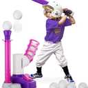 HYES Tball Set for Toddlers 3-5, Tee Ball Set with Step on Pitching Machine/Adjustable Batting Tee/Retractable Baseball Bat/8 Pop Up Balls, Outdoor Sport Toy Games for Kids Girls