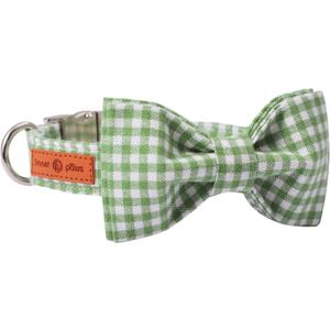 Lionet Paws Dog Collar with Bowtie, Durable Adjustable and Comfortable Collar for Small Dogs Puppies and Cats, Neck 10-16in (Green&White Grid)