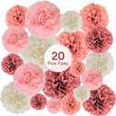 EpiqueOne 20 Piece Tissue Paper Pom Poms | Blush Pink, Dusty Rose, Mauve & Cream | Colorful Paper Flower Wall Decorations for Bridal Showers, Baby Showers, Weddings, Graduations, Tea Parties & More
