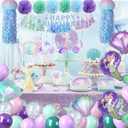 Mermaid Birthday Party Decorations for Girls 49PCS Under the Sea Party Kit with Mermaid Balloons, Happy Birthday Banner, Tassel Garlands, Paper Flowers & Jellyfish Lanterns