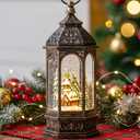 Christmas Snow Globe Lantern Lighted Holiday Village Church with Music& Timer, USB Lined/Battery Operated Lighted Lantern for Christmas Festival Decoration Gifts (10.5'' Churches)