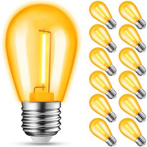 12-Pack Orange String Light Bulbs, Patio String Light Replacement Bulbs for Outdoor Indoor, 1W E26 Base S14 LED Colored Light Bulbs for Christmas Halloween,Holiday,Home Decor