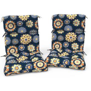 Outdoor High Back Patio Chair Cushions, Fade Resistant & Waterproof Tufted Seat and Back Cushions for Patio Furniture, Patio Chair Cushions 44x22 Inch, Set of 2, Bloom Medallion‌Cobalt, 44"x22"x4"