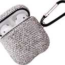 2 x Sparkly Diamond Case for AirPods with Keychain, Shockproof Protective Premium Bling Rhinestone Cover Skin Compatible with AirPods Charging Case 2 & 1(White C18)