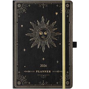 2026 Planner - Planner 2026, Jan 2026 - Dec 2026, 5.75" x 8.25", 2026 Weekly and Monthly Planner, Faux Leather planner 2026 with Back Pocket & 40 Notes Pages - The Sun (Black)