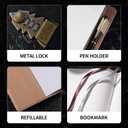 ZXHQ A5 Journal with lock, 120Gsm 224 Pages Lock Diary, Pen Set, Brown Edge, Refillable, Leather Hardcover, Fine Inner Pocket (5.9 x 8.5 inch) - Black