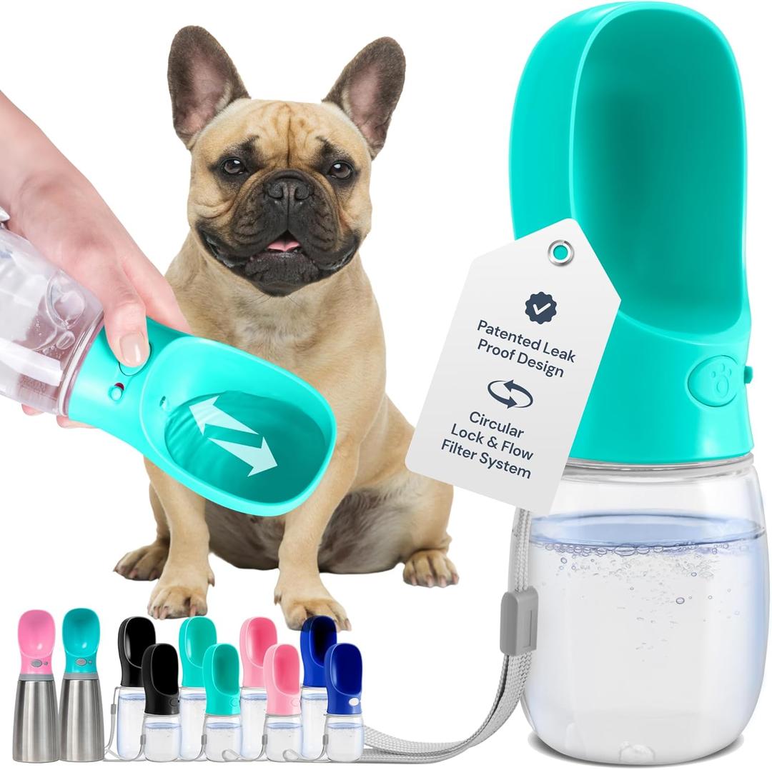 MalsiPree Leak Proof Portable Dog Water Bottle & Dog Travel Water Bottle Dispenser with Bowl - 12 oz, Blue - Food Grade Plastic- Puppy Essentials - Pet Travel Portable Doggy Bowl (12oz)
