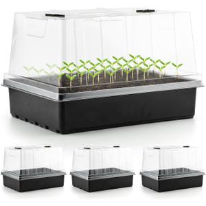 4-Pack Thick Plastic Seed Starter Trays  Durable Germination Kit with 5" Humidity Domes and Grow Light Random, Strong & Reusable for Herbs, Microgreens, Vegetables  Perfect for Home Gardeners (4set 1015Trays+5'' Domes)