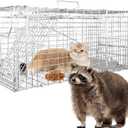 32" Live Animal Cage Trap,Heavy Duty Raccoon Traps,32" x 12.5" x 12" Humane Cat Trap Galvanized Steel Folding Small Animal Live Trap with Handle for Rabbits,Groundhogs & Opossums Catch & Release