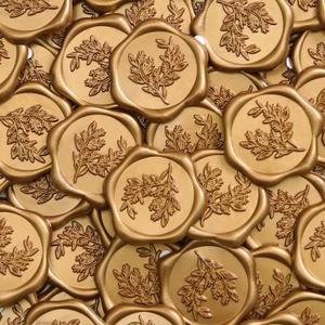 UNIQOOO Wax Seal Stickers - Eucalyptus Wedding Invitation Envelope Seal Stickers, 50 Pcs Self- Adhesive Antique Gold Stickers, Perfect for Invitation, Christmas, Gift Wrapping, Party