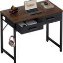 Pamray 32 Inch Small Computer Desk with 2 Drawers for Bedroom Study Writing Home Office Table for Small Spaces Brown