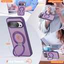 Compatible with Google Pixel 10/Pixel 10 Pro Case with 360 Magnetic Ring Stand [Compatible with Mag-Safe] Shockproof Translucent Phone Case 6.3" for Women Men, Purple