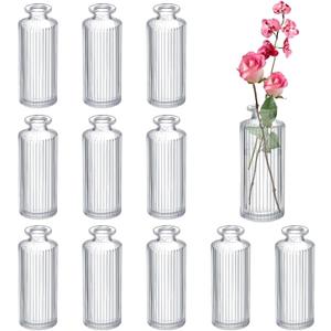 Glass Bud Vases Set of 12, Ribbed Bud Vases in Bulk, Mini Vases for Centerpieces, Small Clear Vintage Vase for Table Decorations, Wedding Decor, Home (Ribbed)