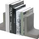 MyGift Solid Cement Bookends for Shelf in Gray Finish L-Shaped Decorative Heavy Duty Non-Skid Book Stopper for Home Office School, 1 Pair