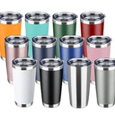 EcoMozz 20oz Tumbler Stainless Steel Vacuum Insulated Mug with Lid, Double Wall Travel Mug, Durable Powder Coated Coffee Cup, Suitable for Ice Drinks and Hot Beverage（New Mix 12 pack）