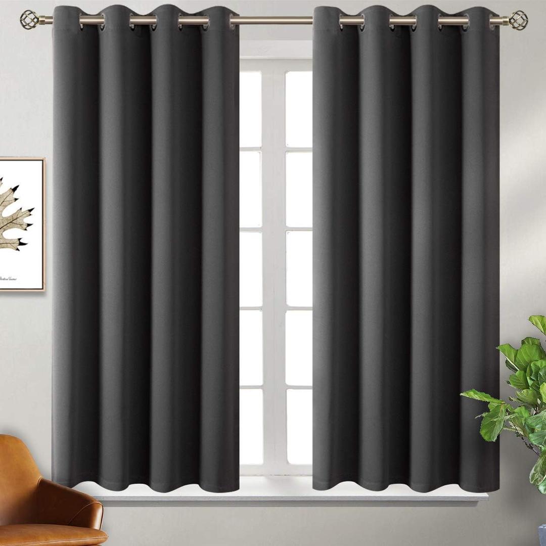 BGment Blackout Curtains 54 Inch Length 2 Panels Set, Dark Grey Room Darkening Curtains Black Out Thermal Grommet Curtains for Bedroom, 2 Panels, Each 46 x 54 Inch, Dark Grey