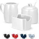 KooK Sugar and Creamer Set, 3 Piece, Pitcher, Sugar Bowl with Lid and Spoon, Sweetener Holder (White) (10 Oz)