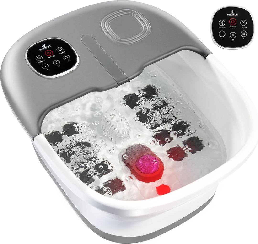 Medical king Foot Spa with Heat and Massage and Jets Includes A Remote Control A Pumice Stone Collapsible Foot Spa Massager with Heat and Massage Bubbles and Vibration (Grey)