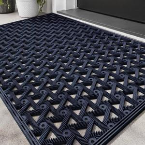 LUMI Outdoor Doormat 19x30, Front Door Mat Outside Entrance, Heavy Duty Rubber Welcome Exterior Door Mat Non Slip Waterproof, Outdoor Rubber Mats with Drainage Holes, Easy Clean Entryway Mats, Blue