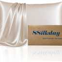 2 x Mulberry Silk Pillow Cases with Zipper, Ultra Smooth Soft Breathable Cooling Pillow Cases for Hot Sleepers, Silk Satin Pillowcase for Hair and Skin, Gifts for Women (Beige, Standard Size, 1 Pack)