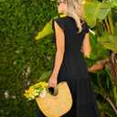 BTFBM Women Casual Short Sleeve Crew Neck Summer Dress Bohemian Floral Printed Flowy Maxi Dresses Tiered Cocktail Dress (Black, XXL)