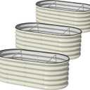 SnugNiture 3 Pcs 4x2x1.5ft Raised Garden Bed Outdoor, 17" Tall Galvanized Metal Planter Box, Oval Raised Garden Bed Kit for Planting Vegetables Plants Fruits, Beige White