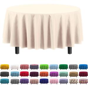 Exquisite 12-Pack Premium Plastic Tablecloth 12-Pack Premium Plastic 84-Inch Round Tablecloth, Ivory