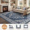 WITSHOCK Living Room Area Rugs 10x12: Washable Rug Boho Soft Non-Slip Low Pile Stain Resistant Foldable Carpet for Bedroom Playroom Dining Room Office Kitchen Farmhouse Home Decor Rug-Blue